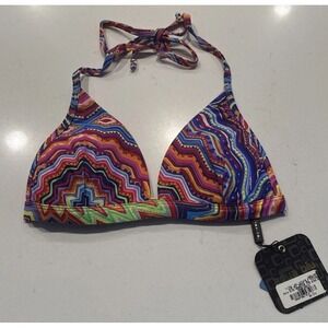 Aqua Blu Triangle Bikini Multi Color Print Top Size 4 Halter Boho Swim Vacation